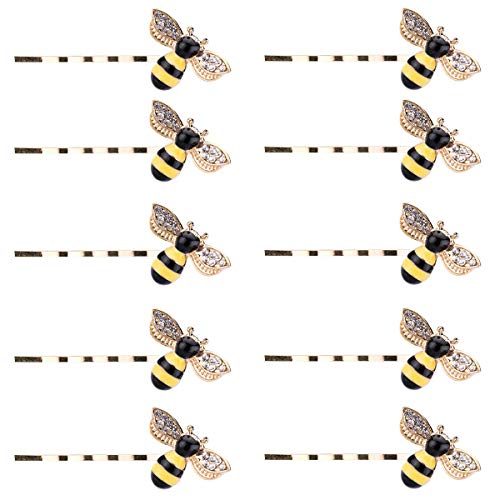 Vpang 10 Pcs Metal Cute Honeybee Hairpins Rhinestone Bee Hair Clips Hair Side Clip Barrette Bobby Pin Hair Accessories for Women Girls (Yellow)