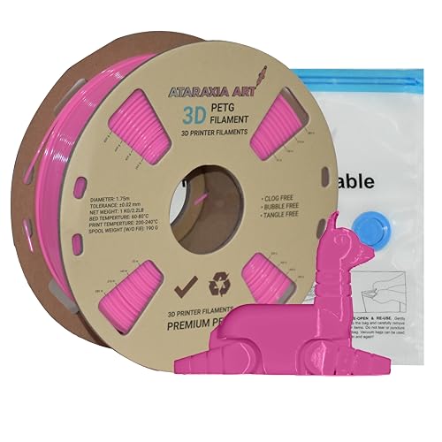 ATARAXIA ART PETG Filament 1.75mm, 3D Printer Printing Filament, 1Kg/2.2lb Tidy Winded Spool,Dimensional Accuracy ±0.02mm, with Filament Storage Vacuum Bag,Fit Most FDM 3D Printers,PETG Pink 1.75mm