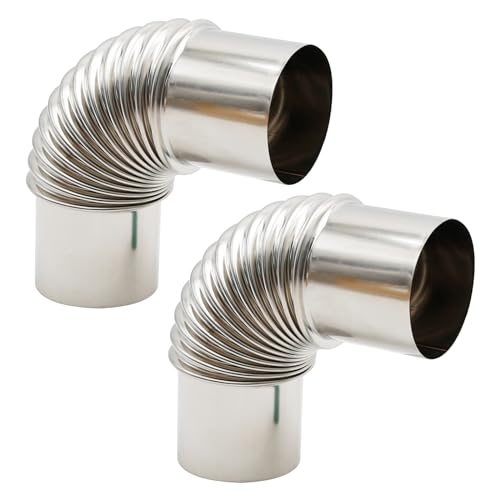 Hoypeyfiy 2PCS 90 Degree Stove Pipe Elbow, 2.36inch Chimney Stainless Steel Flue, Chimney Flue Extension Elbow for Outdoor Camping Wood Stove Silver