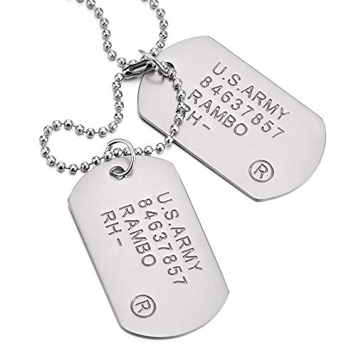 COOLSTEELANDBEYOND Satin Two-Pieces Mens Military Army Dog Tag Pendant Necklace with 28 inches Ball Chain