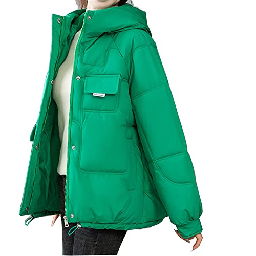 EGNMCR Womens Winter Coats Short Hooded Zippers Solid Color Loose Long Sleeve Bomber Warm Blouse Coat Jackets