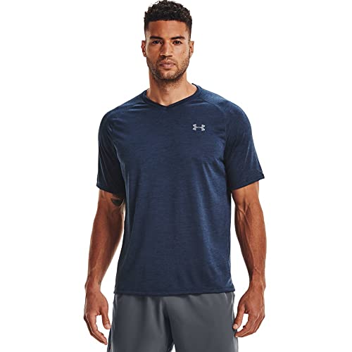 Under Armour Mens Tech 2.0 V-Neck Short-Sleeve T-Shirt , Academy Blue (408)/Steel , Medium
