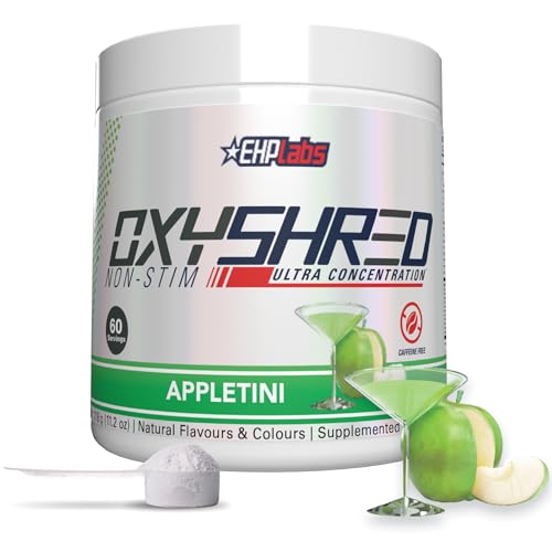 EHPlabs OxyShred Non Stimulant Pre Workout Powder - Stim Free Pre Workout, Caffeine Free Preworkout for Men & Women with L Glutamine & Acetyl L Carnitine - Apple, 60 Servings