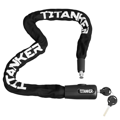 Titanker Bike Chain Lock, Security Anti-Theft Chain Lock for Motorcycle, Bicycle, Door, Gate, Fence, Grill (6mm, 8mm, 10mm Thick Chain) (Black-8mm Chain)