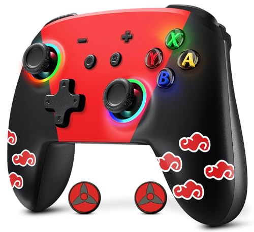 AchiIles Wireless Controller for Switch pro, 9 Colors RGB Lights with BackButton/Turbo/Dual Vibration/6-Axis Motion Wireless Control for Switch/Switch Lite/Switch OLED,5 Adjustable Vibration (Red)