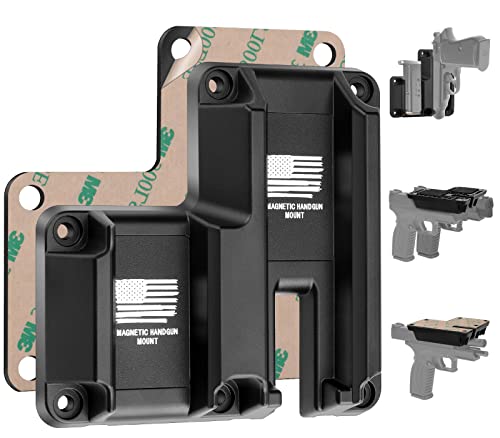 HUICOCY Gun Magnets No Drilling with 3M Adhesives, 2-in-1 Quick Load Gun Magnet Mount Rated Max up to 45 LBS, Concealed Magnetic Gun Mount and Gun Magnet for Vehicle, Car, Wall, Safe, Desk(Black)