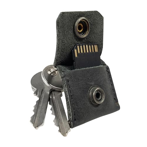 Rustic Leather Switch Cartridge Game Keychain/SD Card/Guitar Pick Holder Handmade by Hide & Drink (Charcoal Black)