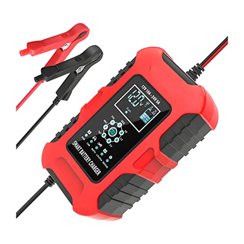 10-Amp Battery Charger, 12V/10A 24V/5A Smart Automatic Maintainer Trickle Charger with Temperature Compensation, 7 Stage Lead Acid AGM LiFePO4 Battery Charger for Cars Motorcycles Boats