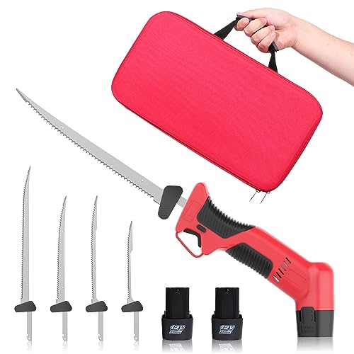 Muibe Cordless Electric Fillet Knife for Fish with 2 Rechargeable Batteries, 4 Ti-Nitride S.S. Coated Non-Stick Reciprocating Blades, Non-Slip Grip Handle and Practical Handbag