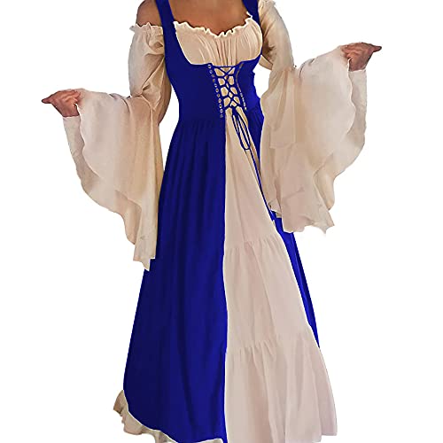 Abaowedding Womens's Medieval Renaissance Costume Cosplay Chemise and Over Dress (2XL/3XL, Royal Blue)