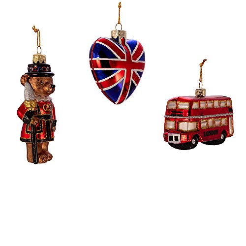 Kurt S. Adler Kurt Adler 4.5-Inch Britain Inspired Glass, Set of 3 Ornament, Multi
