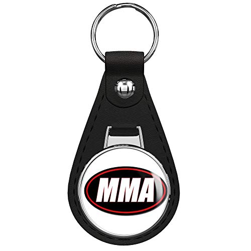 PRS Vinyl Oval MMA -mixed martial arts fight fighting octagon tap out ufc Black Leather Keychain Silver Keyring