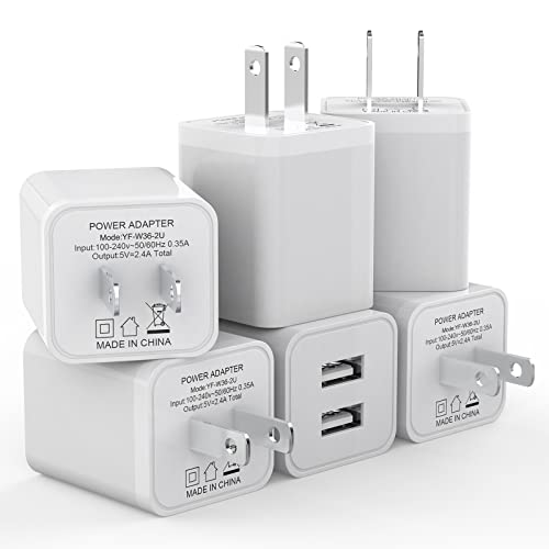6Pack USB Wall Charger, iGENJUN 2.4A Phone Charger Dual USB Port Cube Power Plug Adapter Fast Wall Charger Block Compatible with iPhone 15/15 Pro/14/14 Pro, Samsung Galaxy, Pixel, LG, Android-White