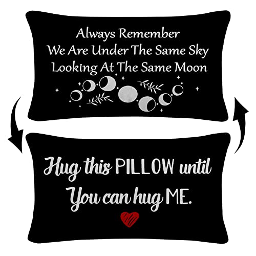 Long Distance Relationship Gifts Always Remember We are Under The Same Sky Reversible Decor Throw Pillow Case Decor for Home Bedroom,12'' x 20'' Black Pillow case,Gift for Boyfriend,Girlfri (black-3)