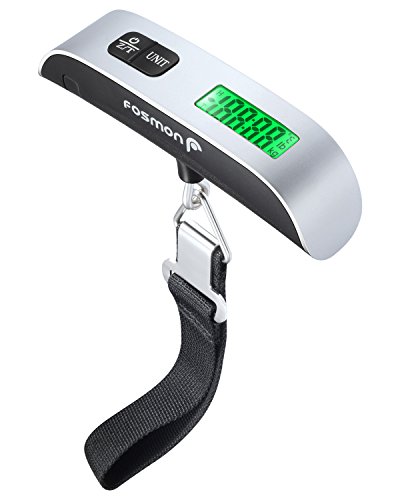 Fosmon Digital Luggage Scale, LCD Display Backlight Temperature Baggage Scale with 110lbs Capacity, Portable Stainless Steel Hanging Luggage Weight Scale with Tare Function for Travelers - Silver