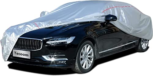 Tecoom Hard Shell Oxford Material Door Shape Zipper Design Waterproof UV-Proof Windproof Car Cover for All Weather Indoor Outdoor Fit 160-172 Inches Hatchback