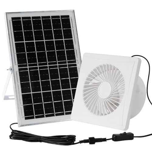 Solar Powered Exhaust Fan,IUZEAI 20W Solar Panel with Bracket 8' Solar Fan with Longer 16.4ft Wire Strong Airflow with Assembly Accessories Solar Powered Fan for Outside,Warehouse, Shed