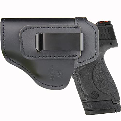 IWB Leather Holster for Inside Waistband Concealed Carry Fits:S&W M&P Shield-Glock19 26 29 30 32 43-Beretta Px4-RUGER EC9s-SIG-HK-Taurus-XDS or Similar Sized Handguns