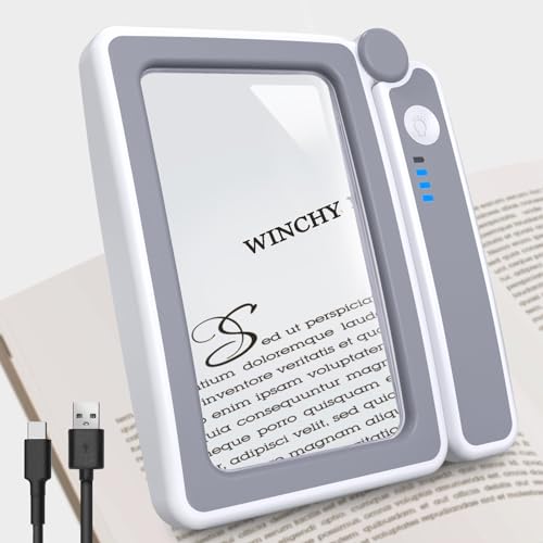 Magnifying Glass with Light Reading Gifts - Rechargeable Led Page Magnifier 5X Christmas Stocking Stuffers Gifts for Seniors Mom Dad Grandma Grandpa Elderly Book Lovers Handheld Vision Aids Grey