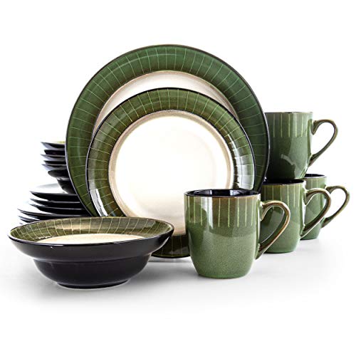 Elama Grand 16 Piece Luxurious Stoneware Dinnerware with Complete Setting for 4, 16pc, pc, Jade and white