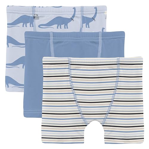KicKee Pants Boys Boxer Brief Underwear, Silky Soft Printed and Solid Boxer Briefs, Lightweight and Breathable, Set of 3 (Dew Pet Dino, Dream Blue & Rhythm Stripe - M-8/10)