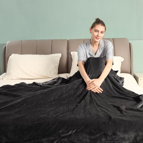 SUNNY HEAT Electric Blanket Heated Throw, 72'x84' Reversible Flannel for Full Body, with 10 Hours Auto-Off & 4 Heating Levels and ETL Certification, Home Office Use & Machine Washable, Dark Grey
