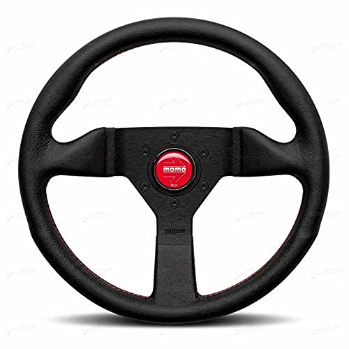 MOMO Motorsport Montecarlo Street Steering Wheel Leather, Red Stitching, 320mm - MCL32BK3B