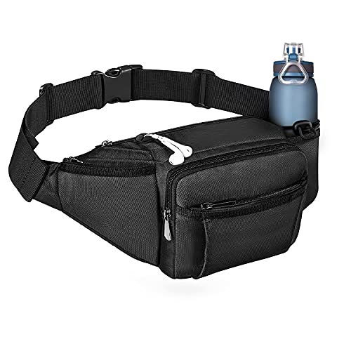 NOOLA Fanny Pack with Water Bottle Holder for Men Women Large Hiking Waist Bag Hip Bum Bag Adjustable Strap Belt Bag 6 Zipper Pocket for Running Cycling Traveling Dog Walking Workout Outdoor Black