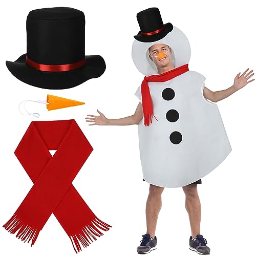 Haull 4 Pcs Winter Snowman Costume for Adults Snowman Dress up Kit and Accessories for Women Men, Frosty Winter Costume Christmas Cosplay Party, Winter or Christmas Plays