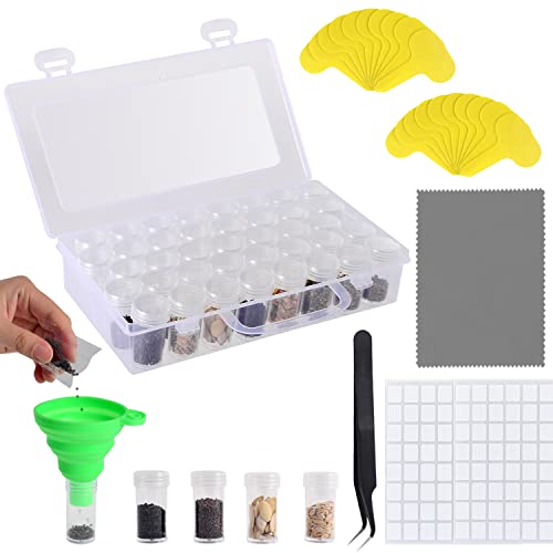Epesl Seed Storage Box, 38 Slots Plastic Seed Storage Organizer with Tweezers, Plant Tags, Label Stickers and Funnel, Garden Seed Organize Container for Flower Plants Vegetable Seeds