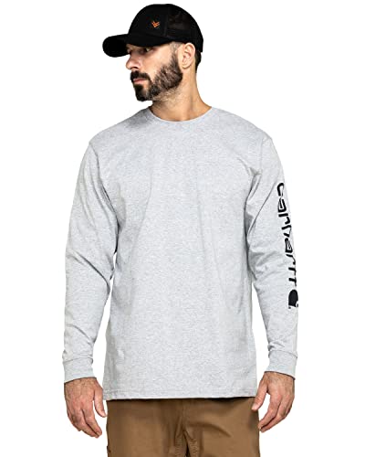 CarharttMenLoose Fit Heavyweight Long-Sleeve Logo Sleeve Graphic T-ShirtHeather GrayX-Large
