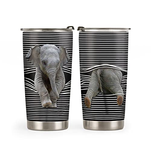 64HYDRO 20oz Elephant Gifts for Women, Men, Birthday Gifts for Her, Him, Coffee Thermos, Funny Cool Gag Gifts, Animal Lovers Gifts, Cute Elephant Tumbler Cup, Insulated Travel Coffee Mug with Lid