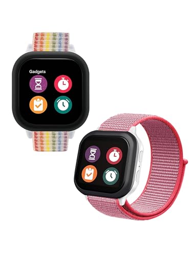 BRONGER 2 Pack Fit Length Watch Bands Compatible with Gizmo Watch 3 2 1/Gabb Watch 3 2 1: Hook&Loop Easy to Use (Seven Color Pink)
