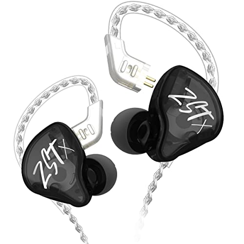 KZ ZST X in-Ear Monitors, Upgraded Dynamic Hybrid Dual Driver ZSTX Earphones, HiFi Stereo IEM Wired Earbuds/Headphones with Detachable Cable for Musician Audiophile (Without Mic, Black)
