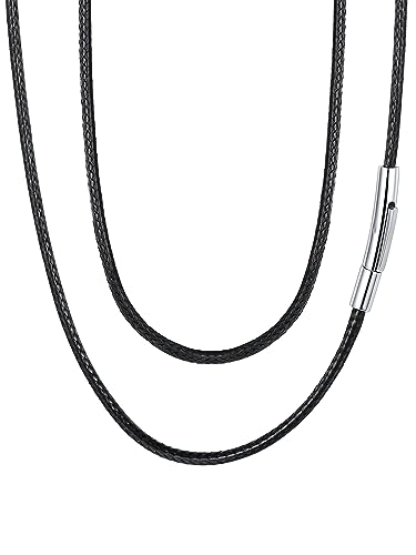 Black Cord Necklace Mens 20 Inch Leather Chain Jewelry Solid Waterproof String Wax Rope Neck Chains for Boys Birthday Gift