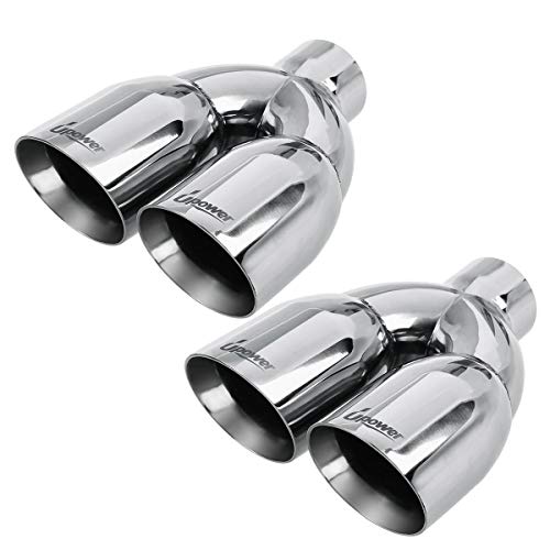 Pack of 2 Upower Dual Exhaust Tip Tailpipe 2.5 Inch Inlet 3.5' outlet 9.5' Length Polished Stainless 1.2mm Thickness (Double Wall Slant Edge)