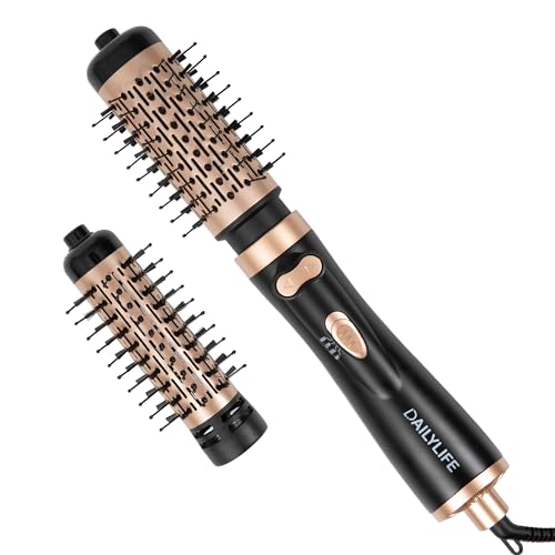 DAILYLIFE Rotating Hair Dryer Brush, Hot Air Brush with 2 Brushes (1.5' & 2'), Negative Ionic Technology Blow Volumizer, Black/Gold
