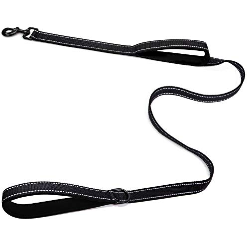 CHMETE Dog Leash 5ft Long - Traffic Padded Two Handle - Heavy Duty - Double Handles Lead for Control Safety Training - Leashes for Large Dogs or Medium Dogs Black