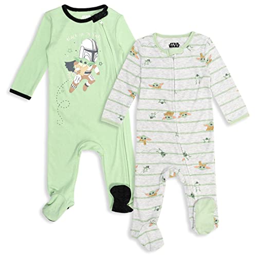 STAR WARS The Mandalorian Baby Yoda Infant Baby Boys 2 Pack Zip Up Sleep N' Play Coveralls Green/White 3-6 Months