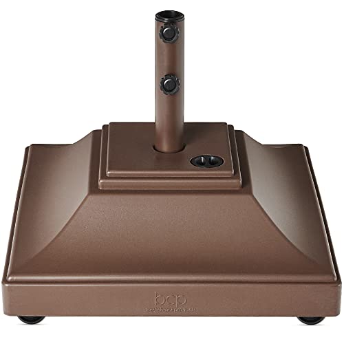 Best Choice Products Fillable Mobile Umbrella Base, Heavy Duty Base, Square Tiered Market Stand for Patio, Deck, Outdoor w/ 4 Wheels, 2 Locks, 2 Knobs, 120lb Capacity - Brown