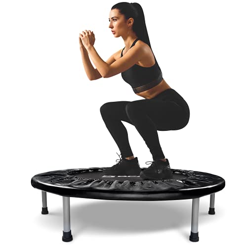 BCAN 38' Foldable Mini Trampoline, Fitness Trampoline with Safety Pad, Stable & Quiet Exercise Rebounder for Kids Adults Indoor/Garden Workout Max 300lbs - Black