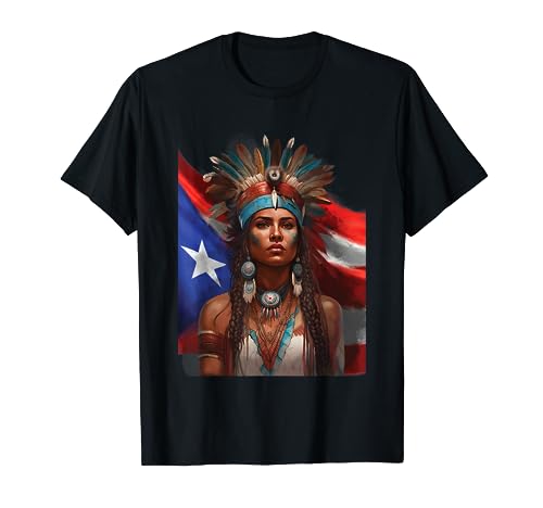 Indigenous Taino Woman Puerto Rican Flag Caribbean T-Shirt