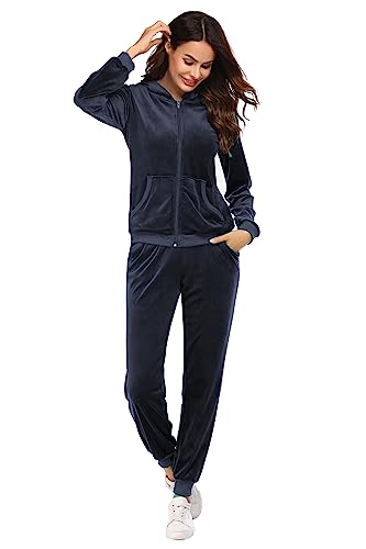 HOTOUCH Womens Active Hoodies Outfits Velour Sports Wear Jogging Track_Suit Navy Blue, X-Large