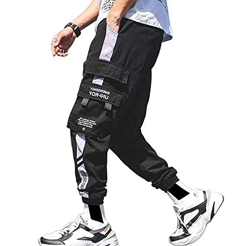 XYXIONGMAO Men's Tactical Streetwear Joggers Goth Clothes Baggy Casual Sports Pants Baggy Casual Techwear Hip Hop Sweatpants Black Cargo Pants for Men(Black, M)