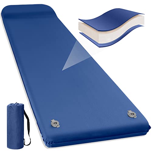 ELECINNOV Self Inflating Sleeping Pad for Camping Foam Camping Mat UltraThick Memory Foam Sleeping Mats with Pillow for Backpacking Traveling, and Hiking, Lightweight Portable Air Mattress (Blue)