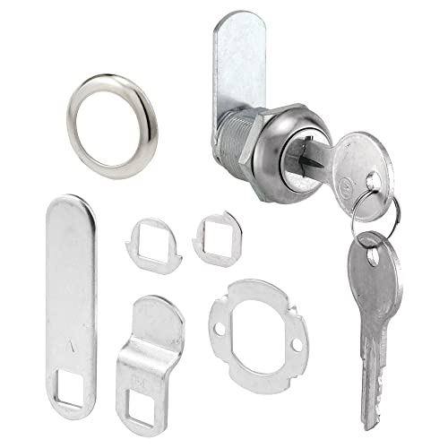 Prime-Line U 9941 Diecast Drawer and Cabinet Lock, 3 Cams, Trim Collar, 2 Washers, 2 Keys and Fasteners, 5/8” Length for 5/16” Max Panel Thickness, Stainless Steel (Set of 1)