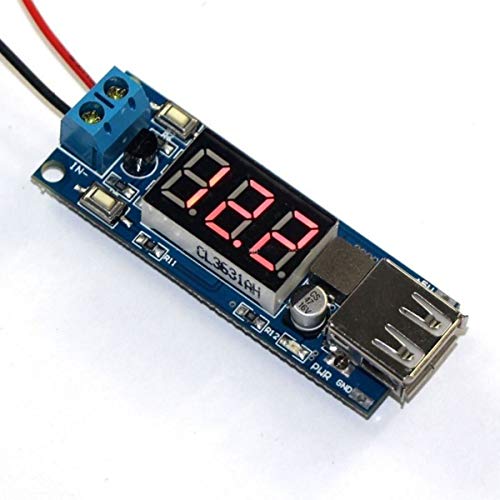 Envistia 2 in 1 Buck Step-Down DC-DC Converter and 5V USB Charger Board with 4.5V to 40V LED Voltmeter for Charging Cell Phones, MP3 Players, Tablets, and Other Electronics