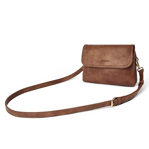 CHOLISS Small Crossbody Purses for Women, Leather Cell Phone Crossbody Bags, Mini Travel Purse with Adjustable Strap, Brown