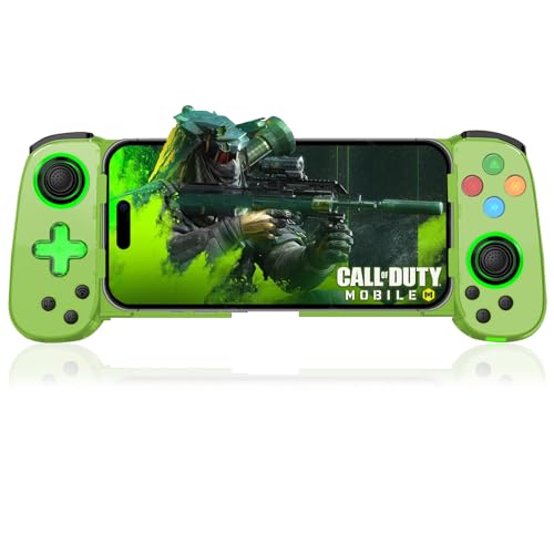 arVin Wireless Gamepad for iPhone, Android with Phone CASE Support/Green Light/Hall Effect Joystick/Turbo, Cell Phone Controller for iPhone 15/14/13/Samsung Galaxy 23/22/21/Call of Duty/Genshin/Diablo