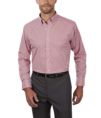 Van Heusen Men's Regular Fit Gingham Button Down Collar Dress Shirt, Red Henna, Large